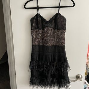 BCBG MAXAZRIA feathered & lace mini dress